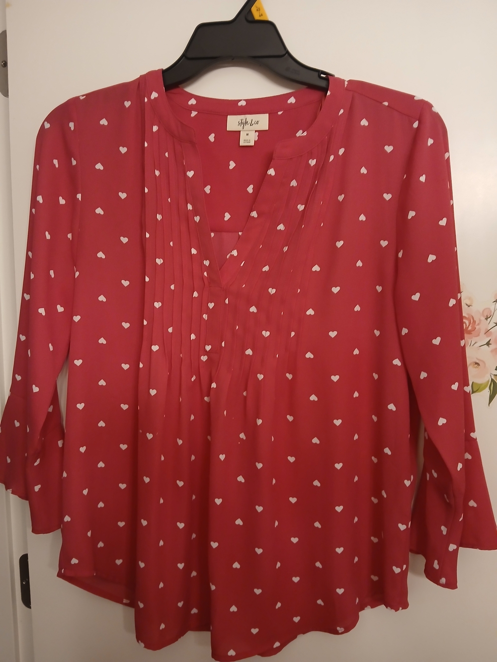 Style & Co. Red Heart Print V-Neck Blouse - Women's Top